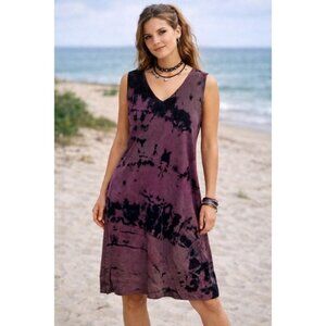 VTG Jacqueline Ferrar Tie Dye V Neck Sleeveless Dress Purple Black Womens 90s